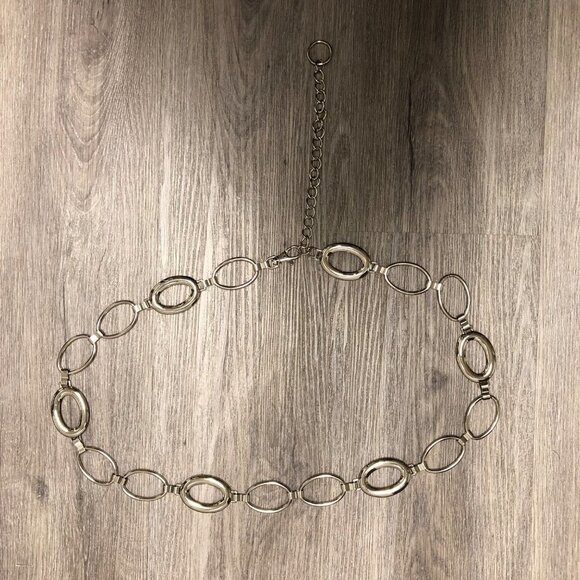 Vintage Y2K Silver Chain Belt Accessory Oval Circle Adjustable 90s Barbie Hippie main image 4